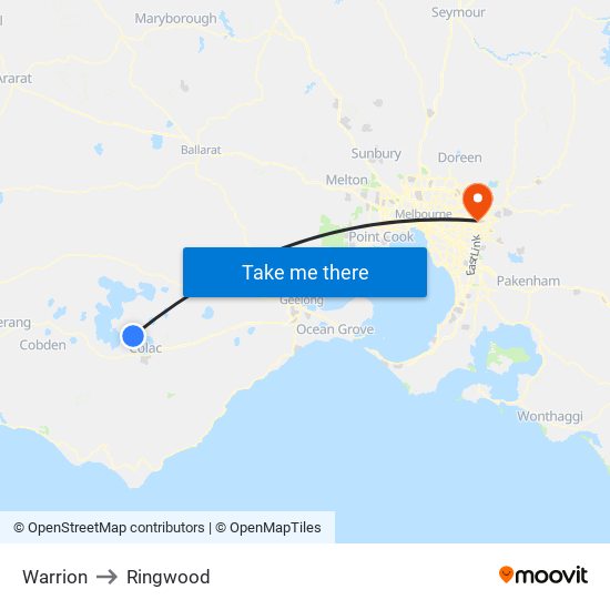 Warrion to Ringwood map