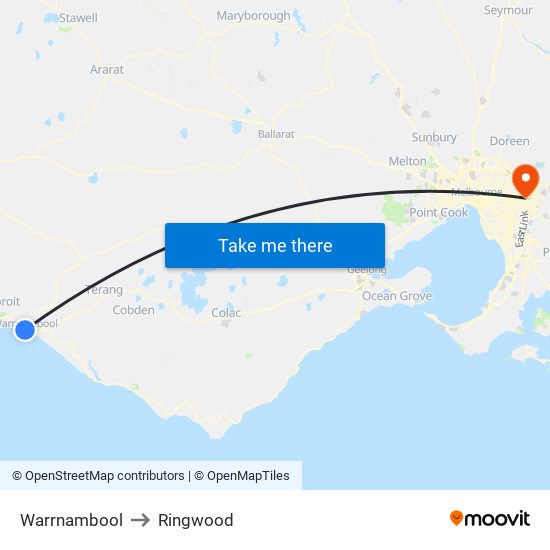 Warrnambool to Ringwood map