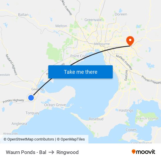 Waurn Ponds - Bal to Ringwood map