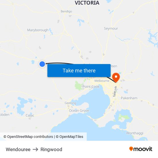 Wendouree to Ringwood map