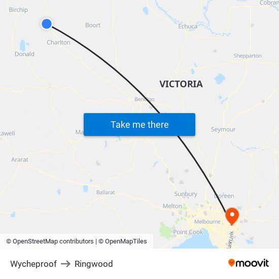 Wycheproof to Ringwood map