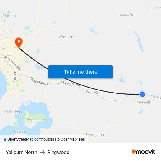 Yallourn North to Ringwood map