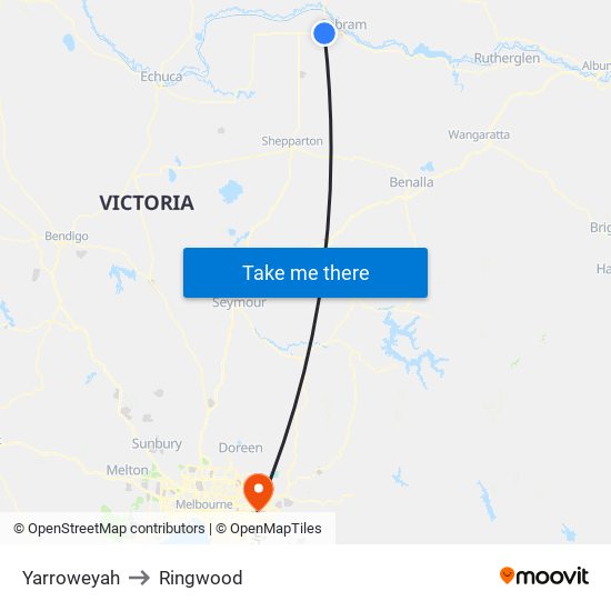 Yarroweyah to Ringwood map