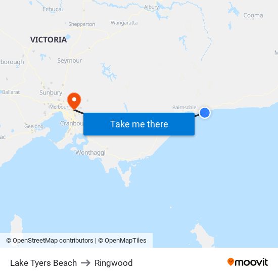 Lake Tyers Beach to Ringwood map