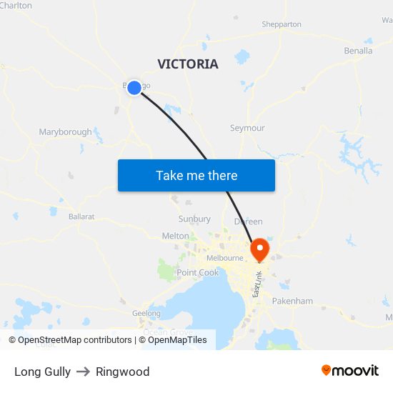 Long Gully to Ringwood map