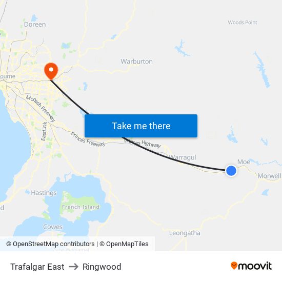 Trafalgar East to Ringwood map