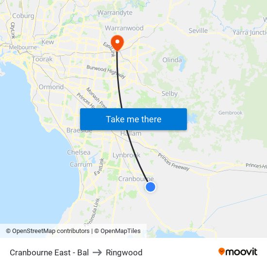 Cranbourne East - Bal to Ringwood map