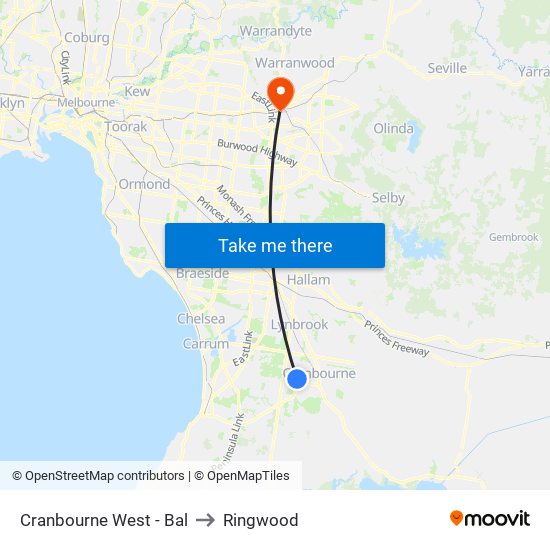 Cranbourne West - Bal to Ringwood map