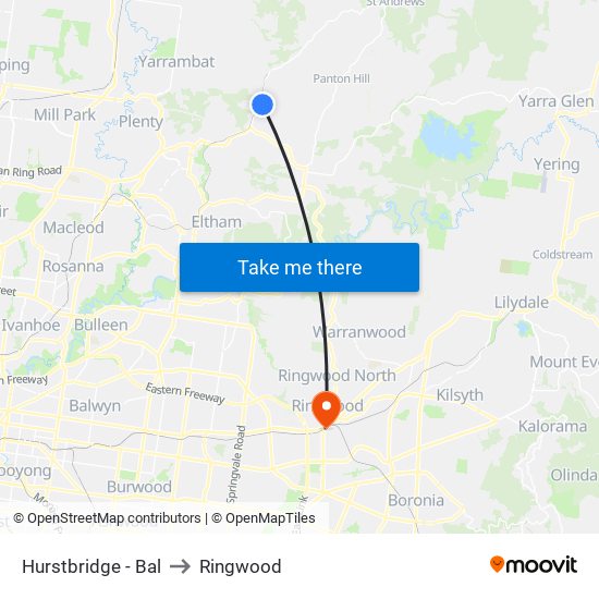 Hurstbridge - Bal to Ringwood map