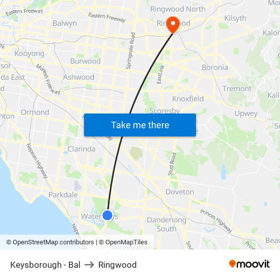 Keysborough - Bal to Ringwood map