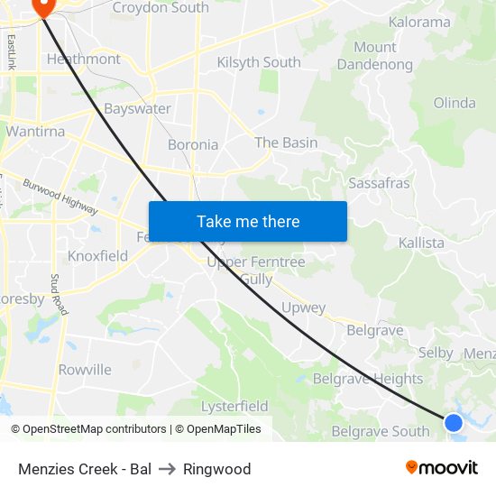 Menzies Creek - Bal to Ringwood map