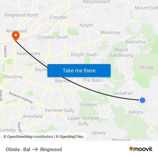 Olinda - Bal to Ringwood map