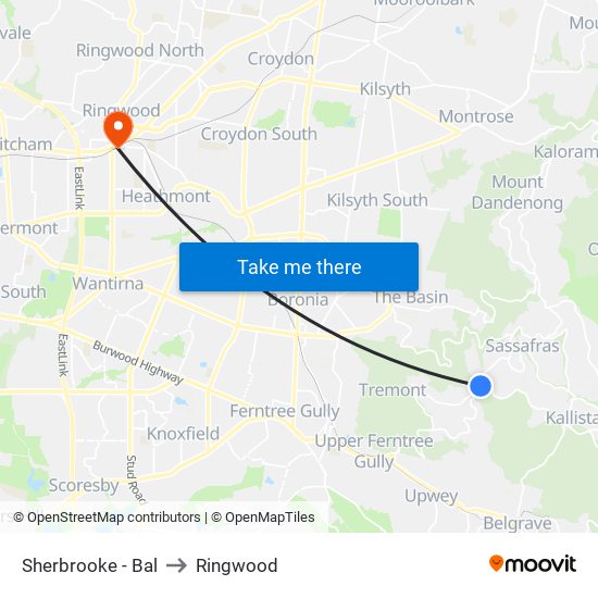 Sherbrooke - Bal to Ringwood map