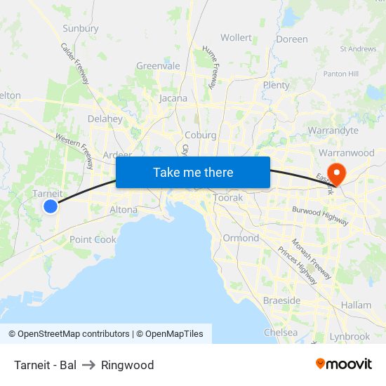 Tarneit - Bal to Ringwood map