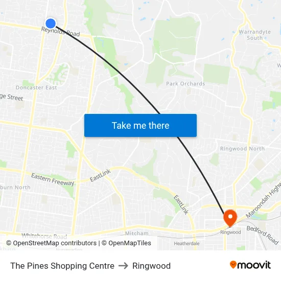 The Pines Shopping Centre to Ringwood map