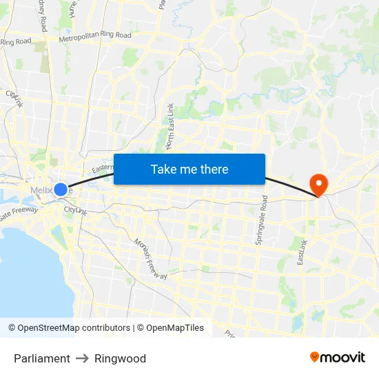 Parliament to Ringwood map