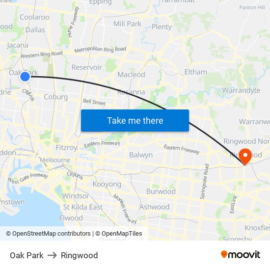 Oak Park to Ringwood map