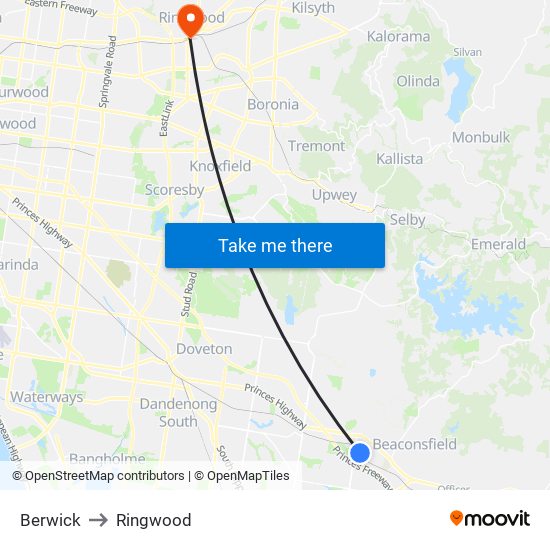 Berwick to Ringwood map