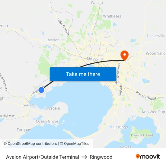 Avalon Airport/Outside Terminal to Ringwood map