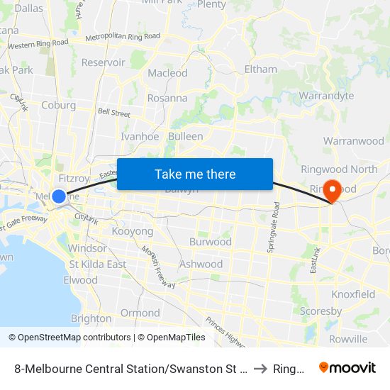 8-Melbourne Central Station/Swanston St (Melbourne City) to Ringwood map