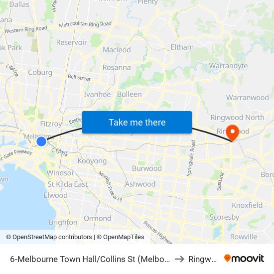 6-Melbourne Town Hall/Collins St (Melbourne City) to Ringwood map