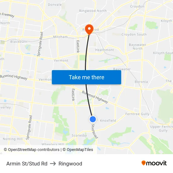 Armin St/Stud Rd to Ringwood map