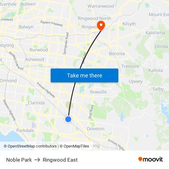 Noble Park to Ringwood East map
