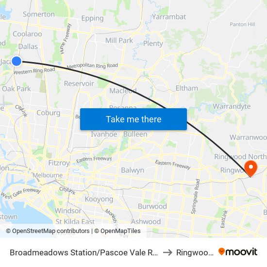 Broadmeadows Station/Pascoe Vale Rd (Broadmeadows) to Ringwood East map