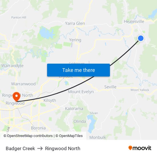 Badger Creek to Ringwood North map