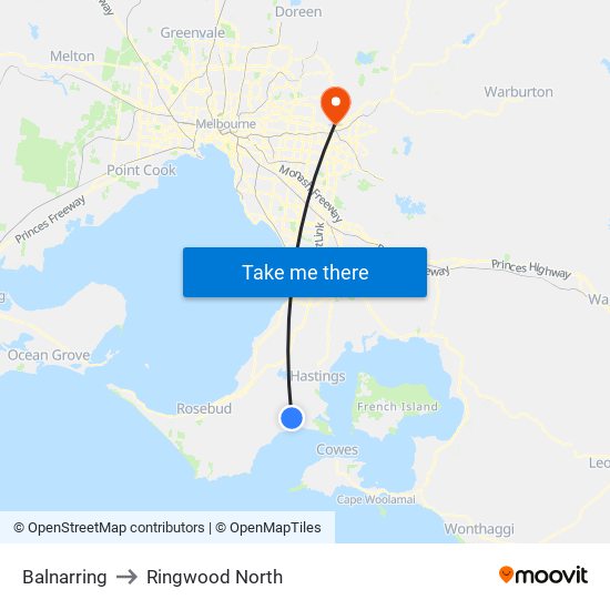 Balnarring to Ringwood North map