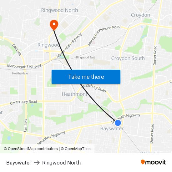 Bayswater to Ringwood North map