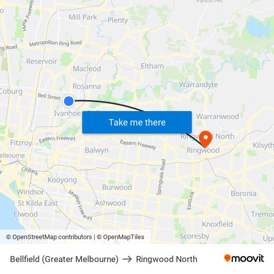 Bellfield (Greater Melbourne) to Ringwood North map