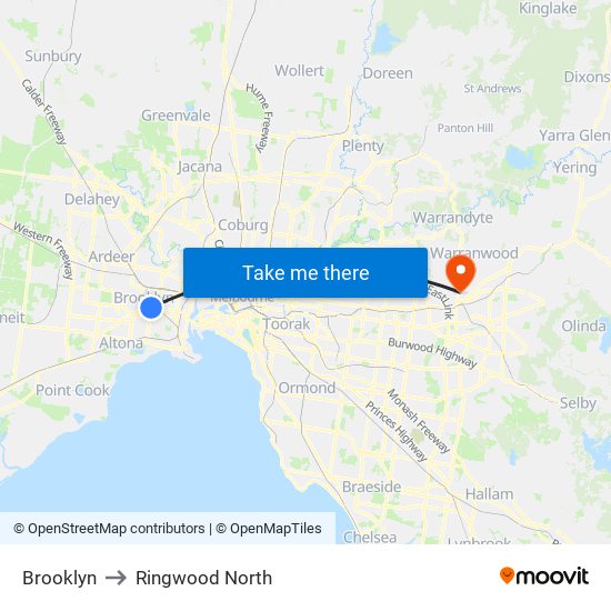 Brooklyn to Ringwood North map