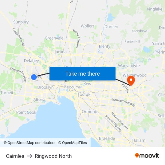 Cairnlea to Ringwood North map