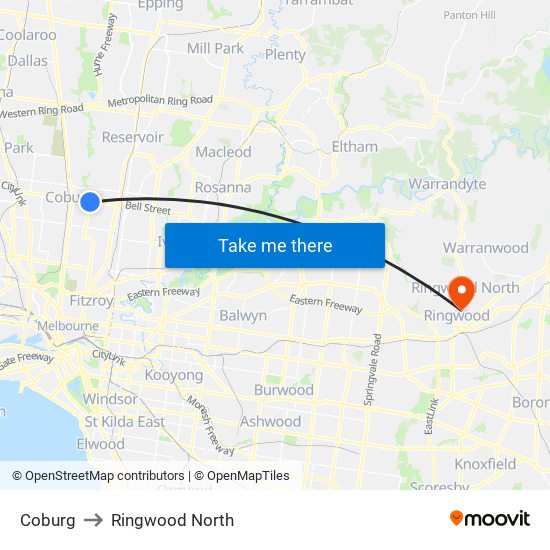 Coburg to Ringwood North map