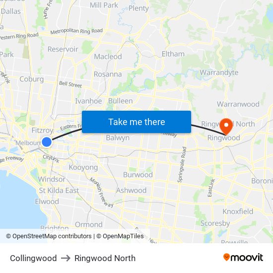 Collingwood to Ringwood North map