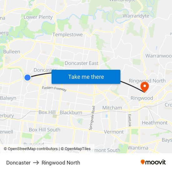 Doncaster to Ringwood North map