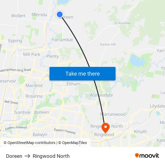 Doreen to Ringwood North map