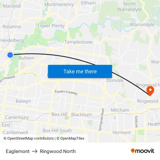 Eaglemont to Ringwood North map