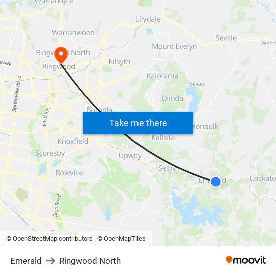 Emerald to Ringwood North map