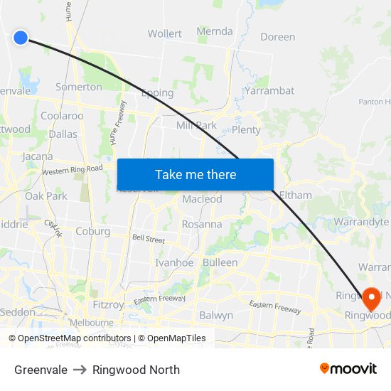 Greenvale to Ringwood North map