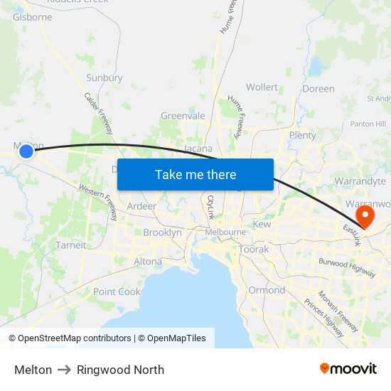 Melton to Ringwood North map