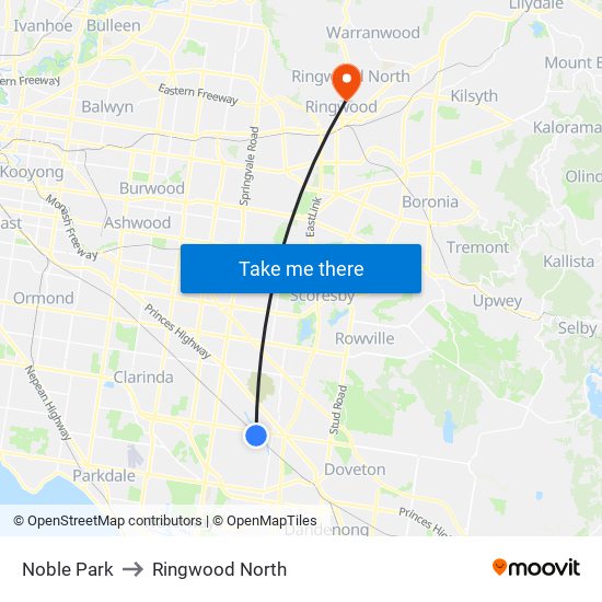 Noble Park to Ringwood North map