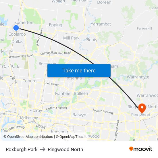 Roxburgh Park to Ringwood North map