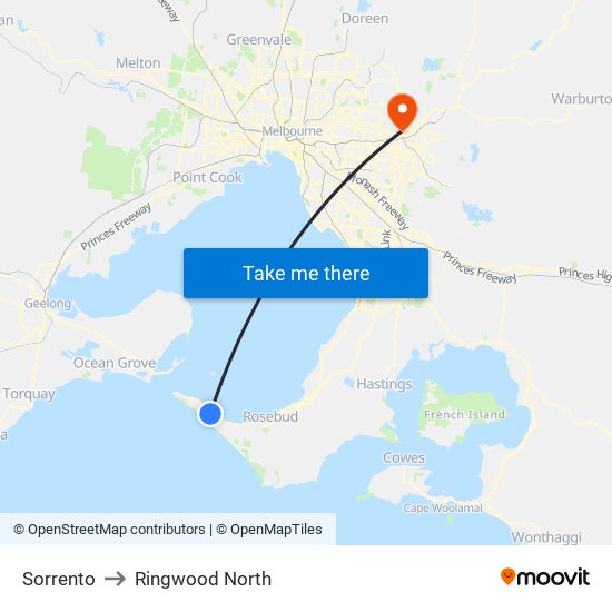 Sorrento to Ringwood North map