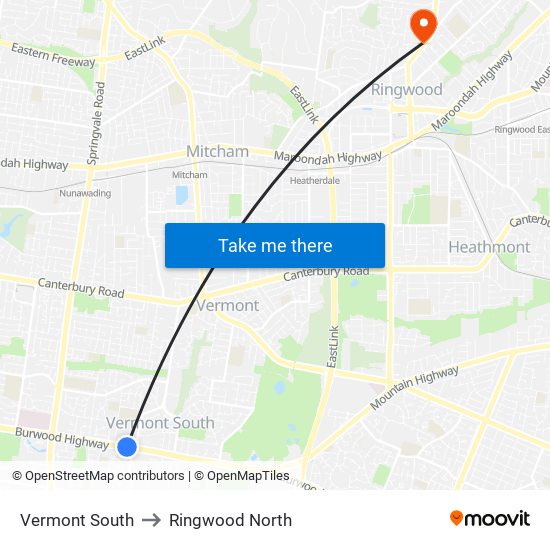 Vermont South to Ringwood North map