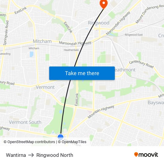 Wantirna to Ringwood North map