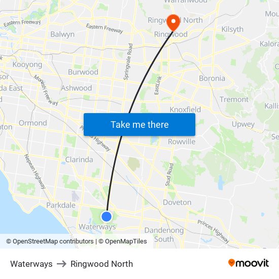 Waterways to Ringwood North map