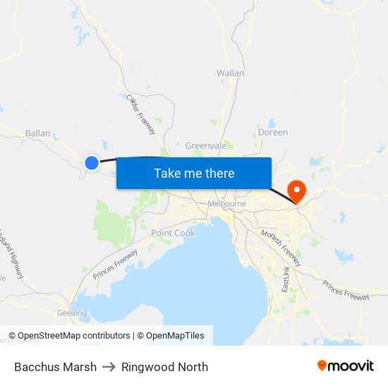 Bacchus Marsh to Ringwood North map