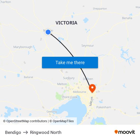 Bendigo to Ringwood North map